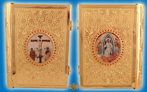 Embossed Orthodox Metal Gospel Cover Gold Plated B 25x5x17cm